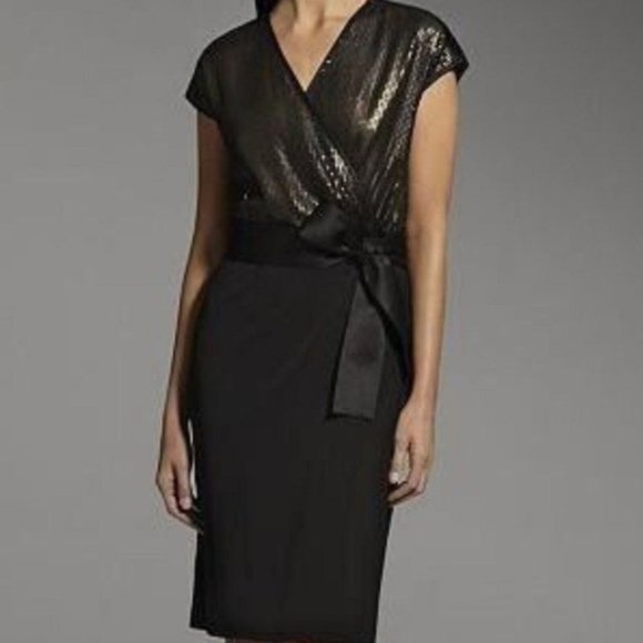 Narciso Rodriguez Dresses & Skirts - Narciso Rodriguez Dress XS Sequin Black Faux Wrap Cocktail Evening Party Satin